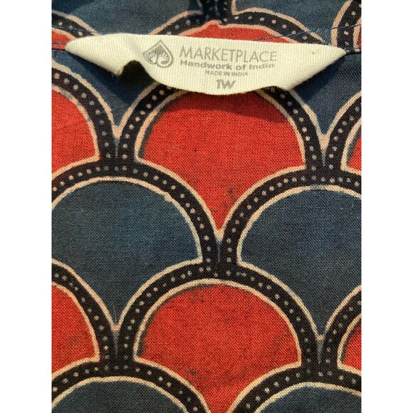 India-made 100% Organic Cotton Tunic Red & Blue pattern - Picture 4 of 14